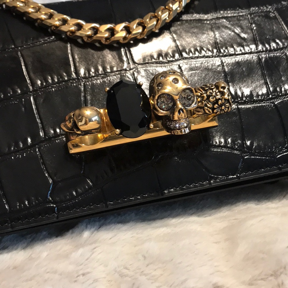 SOLD! Alexander McQueen Black Croc Jeweled Satchel - Picture 3 of 9